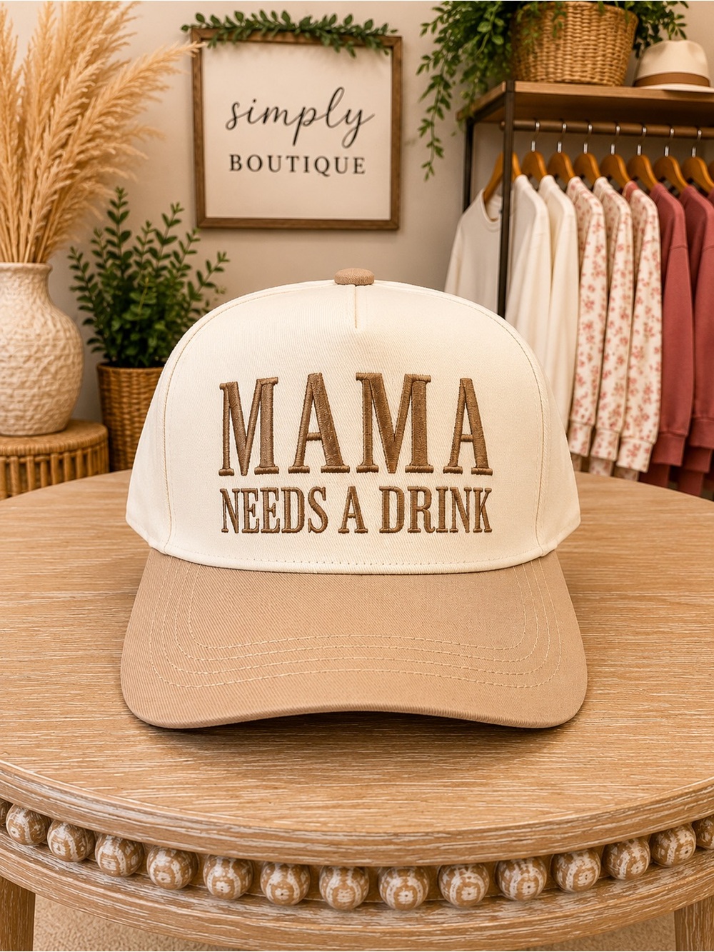 NWOT Mama Needs a Drink Embroidered Snapback Baseball Cap Boutique Hat